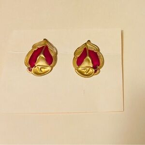 Georgiou Gold and Red Festive Earrings vintage clip on earrings Classic